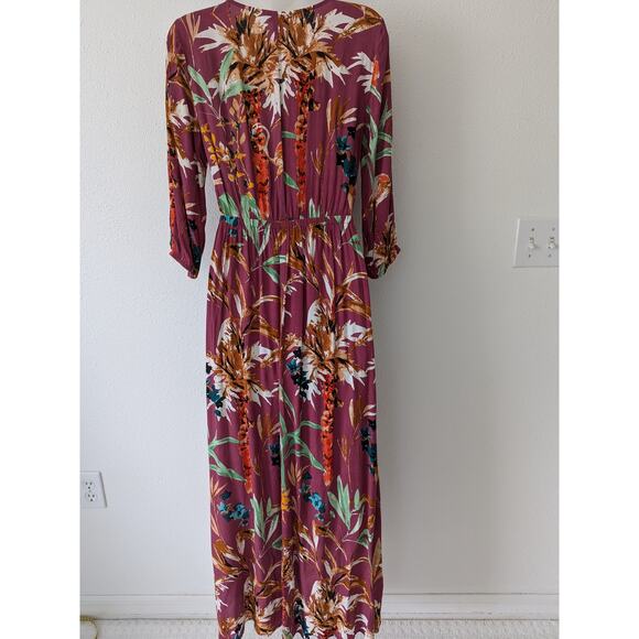 Express Womens Floral Front Cutout Midi Wrap Dress Sz Small Burgundy Multi-Color - Picture 4 of 8